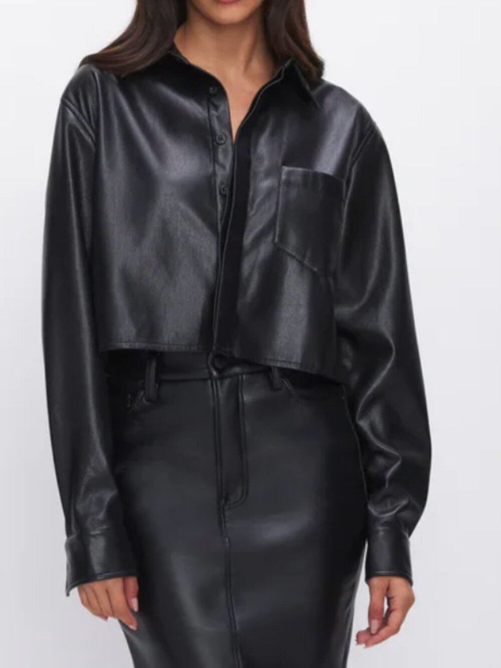 Faux Leather Cropped Shirt